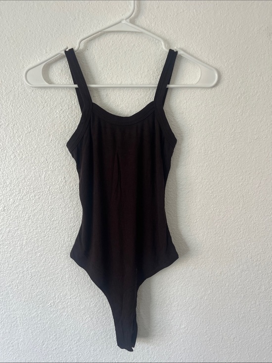 SET Active Tops - SET ACTIVE Brown Ribbed Thong Bodysuit Size Small